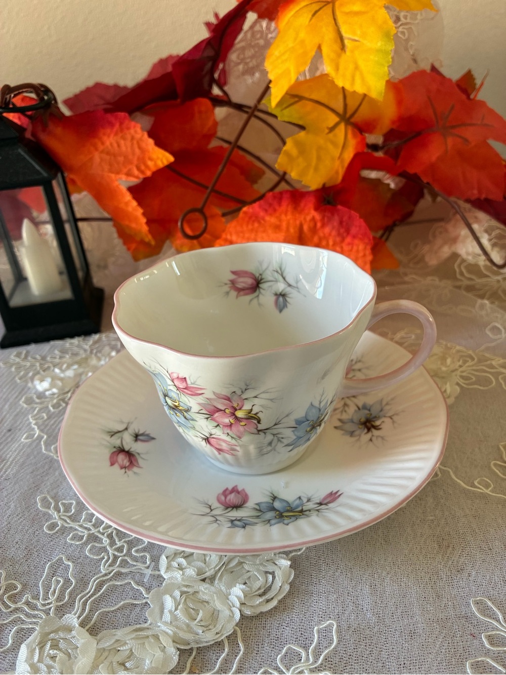 Classic Floral Porcelain Teacup and Saucer - Pink Floral 1875 Rosina England